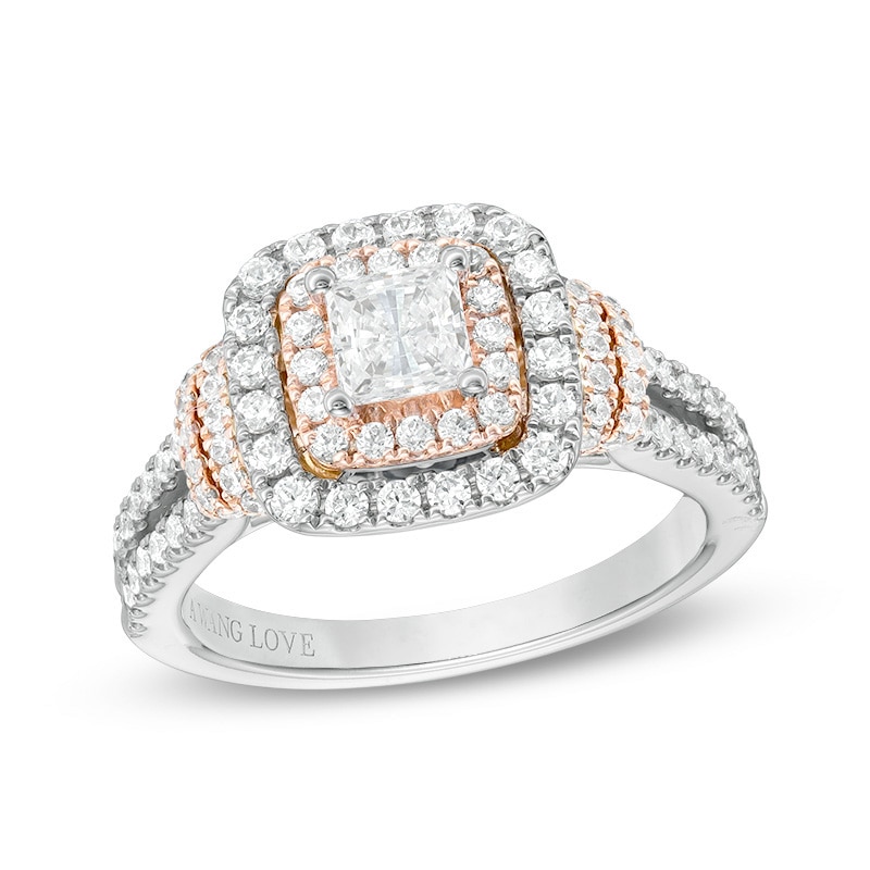 Previously Owned - Vera Wang Love Collection 1-1/5 CT. T.W Diamond Double Frame Engagement Ring in 14K Two-Toned Gold