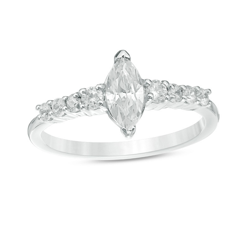Main Image 1 of Previously Owned - 3/4 CT. T.W. Marquise Diamond Engagement Ring in 10K White Gold
