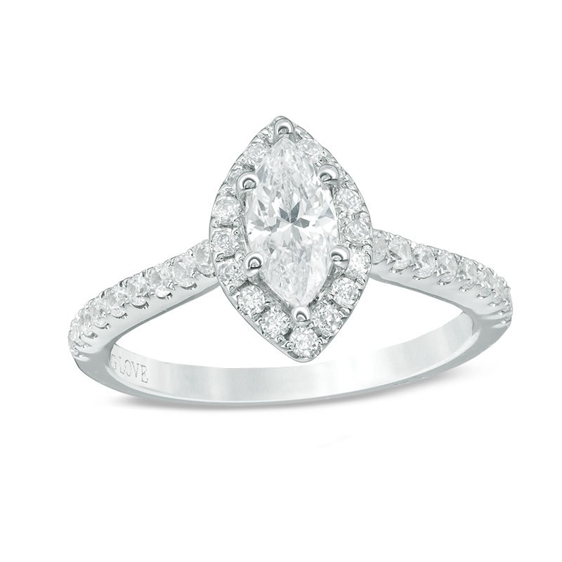 Previously Owned - Vera Wang Love Collection 1 CT. T.W. Marquise Diamond Frame Engagement Ring in 14K White Gold