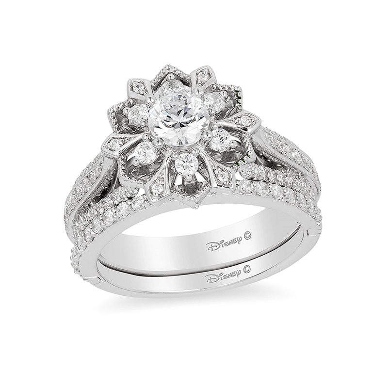 Main Image 3 of Previously Owned - Enchanted Disney Elsa 1 CT. T.W. Diamond Snowflake Frame Engagement Ring in 14K White Gold
