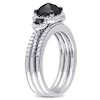 Thumbnail Image 2 of Previously Owned - 1-3/4 CT. T.W. Cushion-Cut Enhanced Black and White Diamond Three Stone Bridal Set in Sterling Silver