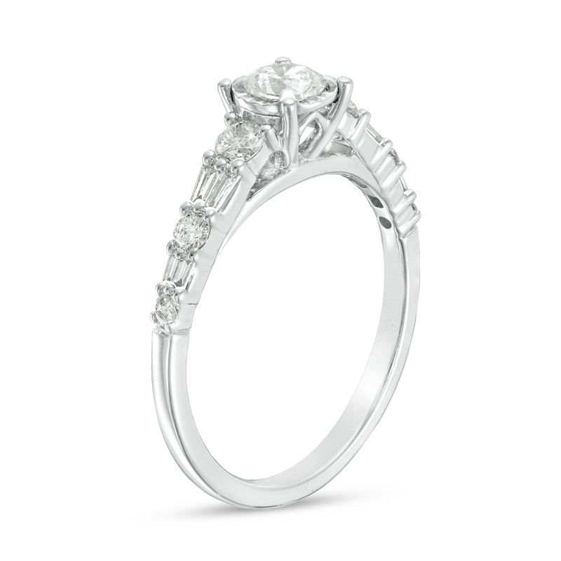 Main Image 2 of Previously Owned - 3/4 CT. T.W. Diamond Alternating Engagement Ring in 14K White Gold