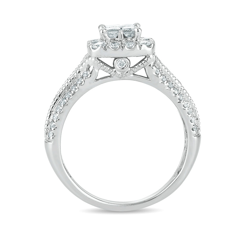 Main Image 3 of Previously Owned - 1 CT. T.W. Quad Princess-Cut Diamond Frame Vintage-Style Engagement Ring in 10K White Gold