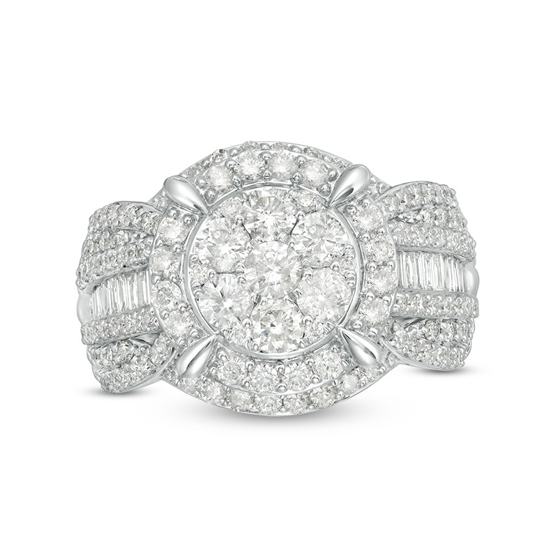 Main Image 1 of Previously Owned - 2 CT. T.W. Composite Diamond Frame Multi-Row Engagement Ring in 10K White Gold