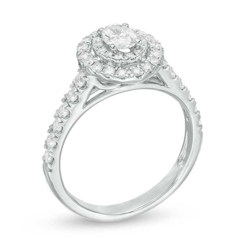Previously Owned - 1 CT. T.W. Oval Diamond Double Frame Engagement Ring in 14K White Gold