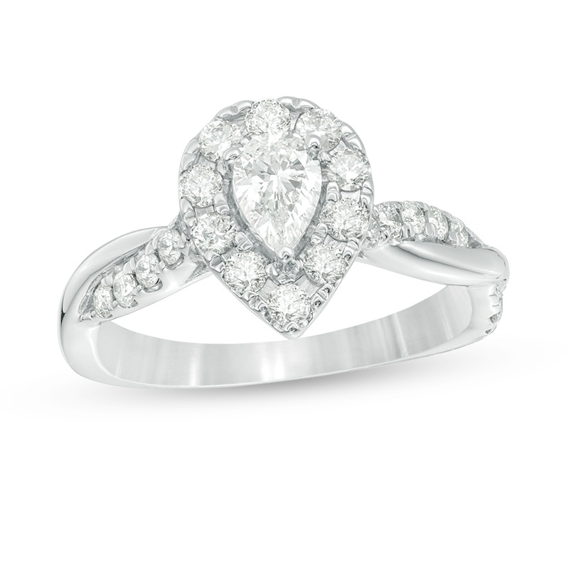 Previously Owned - 7/8 CT. T.W. Pear-Shaped Diamond Frame Twist Shank Engagement Ring in 10K White Gold
