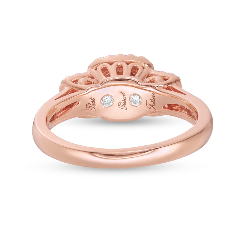 Main Image 4 of Previously Owned - 1/2 CT. T.W. Diamond Past Present Future® Double Cushion Frame Engagement Ring in 10K Rose Gold