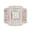 Previously Owned - 1-1/2 CT. T.W. Composite Diamond Cushion Frame Multi-Row Three Piece Bridal Set in 10K Rose Gold