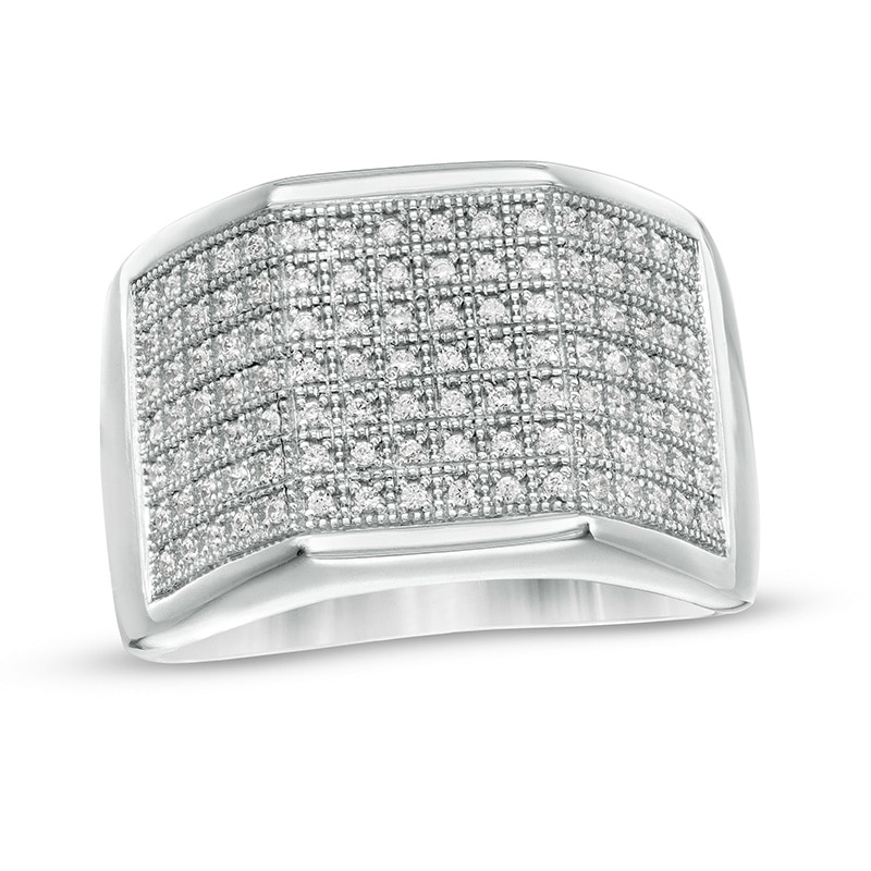 Main Image 1 of Previously Owned - 1/3 CT. T.W. Diamond Multi-Row Geometric Ring in Sterling Silver