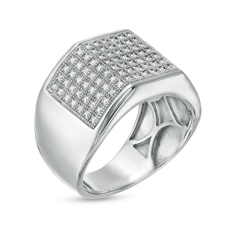 Main Image 3 of Previously Owned - 1/3 CT. T.W. Diamond Multi-Row Geometric Ring in Sterling Silver