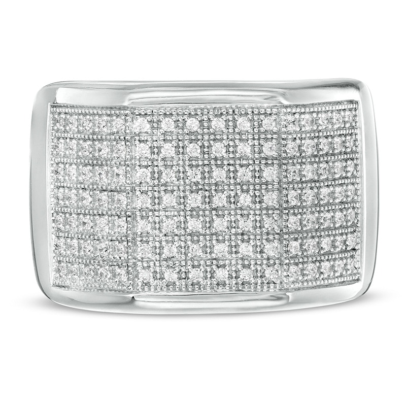 Main Image 4 of Previously Owned - 1/3 CT. T.W. Diamond Multi-Row Geometric Ring in Sterling Silver