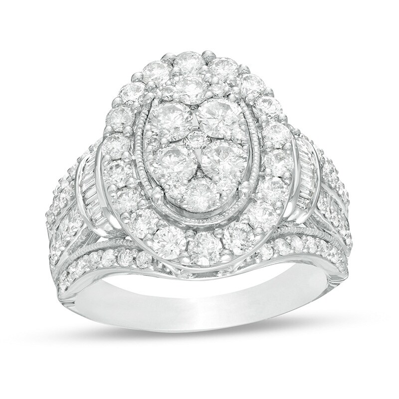 Main Image 1 of Previously Owned - 2 CT. T.W. Composite Diamond Oval Frame Vintage-Style Engagement Ring in 10K White Gold