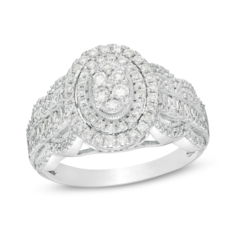 Main Image 1 of Previously Owned - 1/2 CT. T.W. Composite Diamond Frame Vintage-Style Scallop Edge Engagement Ring in 10K White Gold