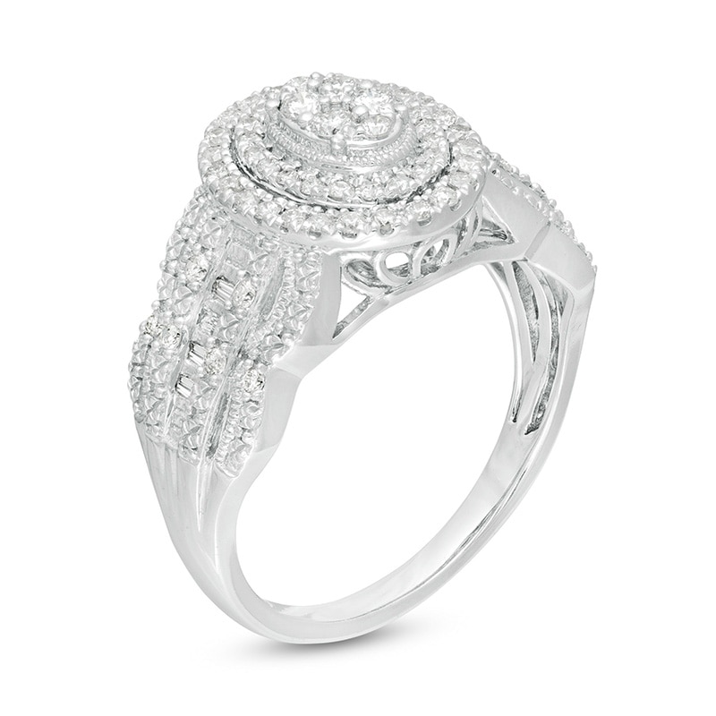 Main Image 2 of Previously Owned - 1/2 CT. T.W. Composite Diamond Frame Vintage-Style Scallop Edge Engagement Ring in 10K White Gold