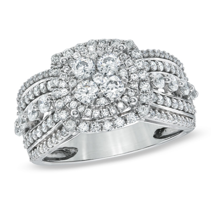 Previously Owned - 1-1/2 CT. T.W. Diamond Layered Framed Cluster Ring in 10K White Gold