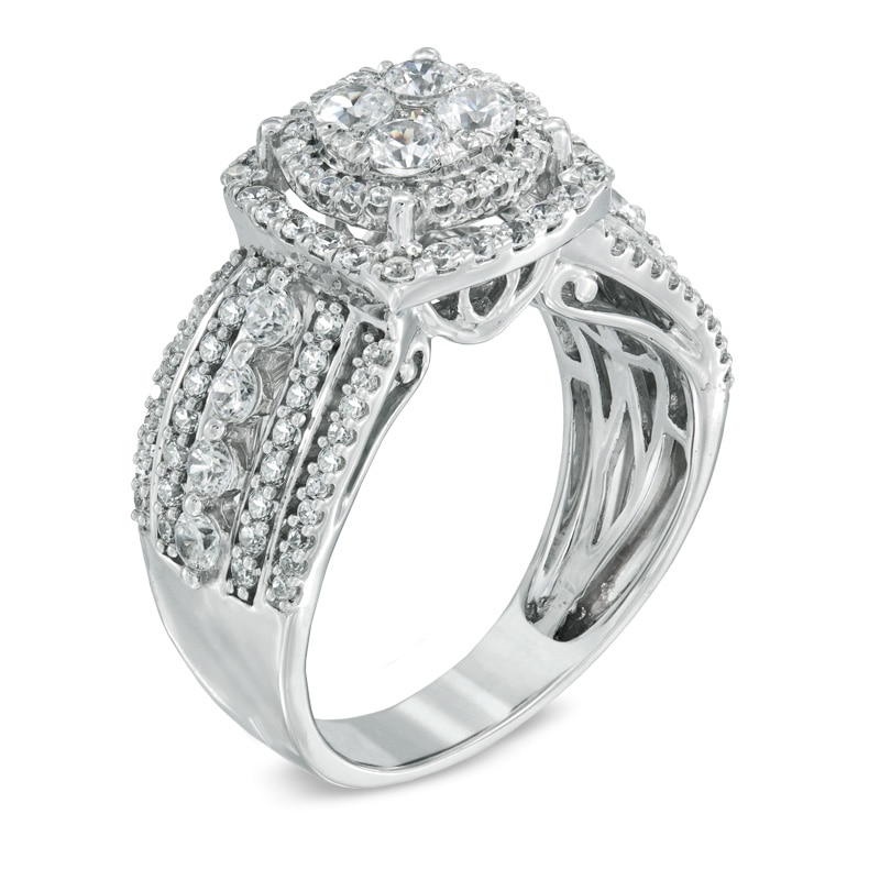 Previously Owned - 1-1/2 CT. T.W. Diamond Layered Framed Cluster Ring in 10K White Gold