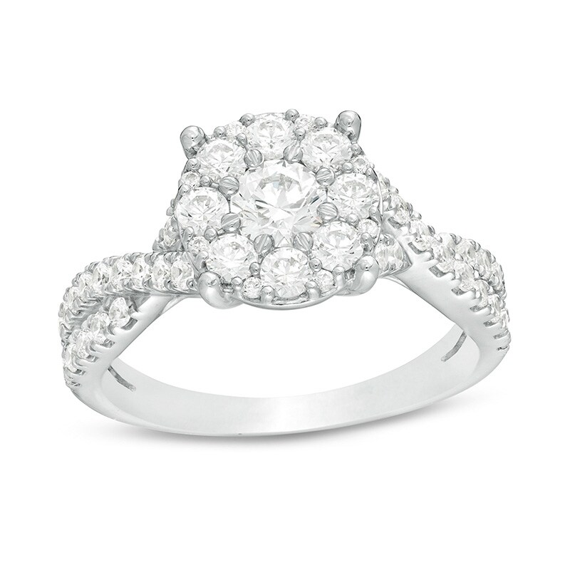Previously Owned - 1-1/3 CT. T.W. Diamond Frame Twist Shank Engagement Ring in 14K White Gold