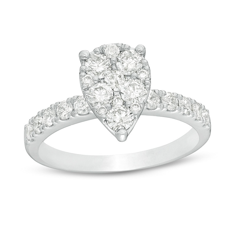 Previously Owned - 1 CT. T.W. Composite Pear-Shaped Diamond Frame Engagement Ring in 14K White Gold