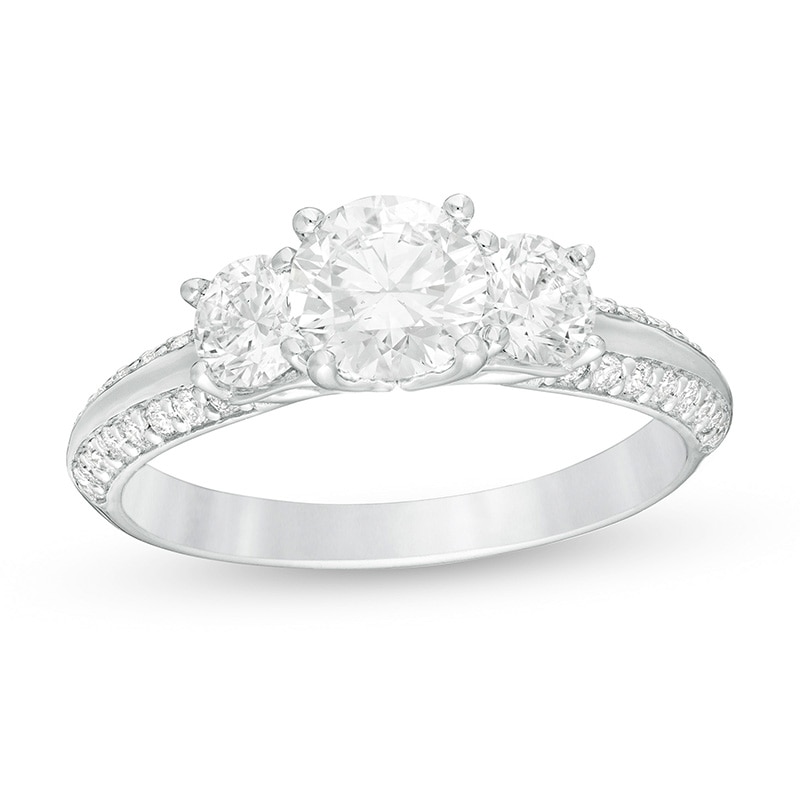 Main Image 1 of Previously Owned - 1-1/2 CT. T.W. Lab-Grown Diamond Past Present Future® Engagement Ring in 14K White Gold (G/SI2)
