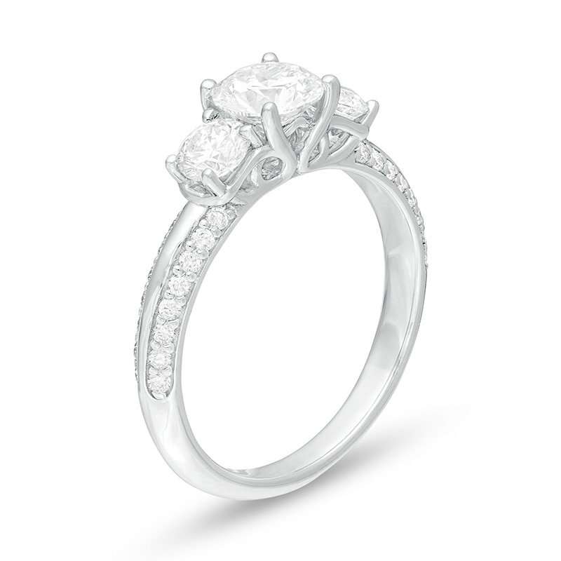 Main Image 3 of Previously Owned - 1-1/2 CT. T.W. Lab-Grown Diamond Past Present Future® Engagement Ring in 14K White Gold (G/SI2)