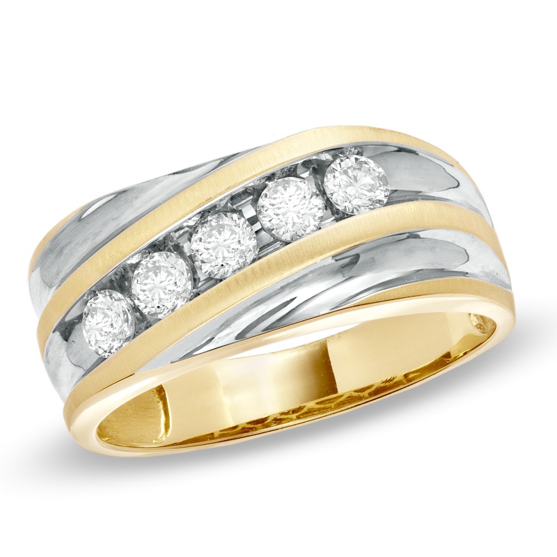 Previously Owned - Men's 1/2 CT. T.W. Diamond Slant Wedding Band in 14K Two-Tone Gold