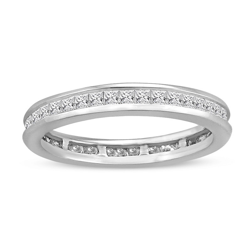 Main Image 1 of Previously Owned - 1 CT. T.W. Princess-Cut Diamond Eternity Channel Set Wedding Band in 14K White Gold