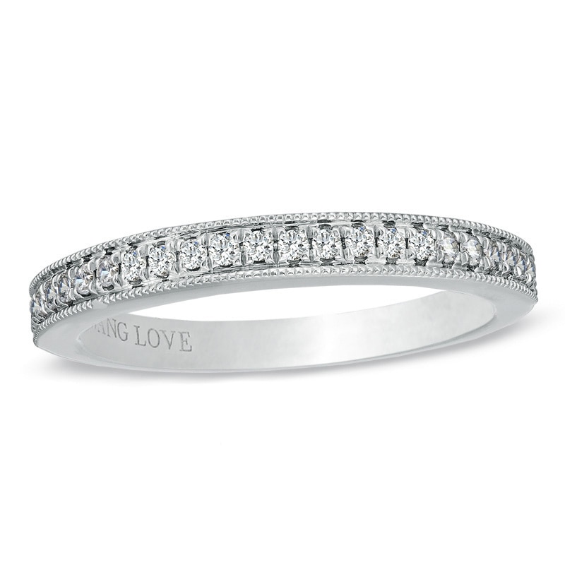 Main Image 1 of Previously Owned - Vera Wang Love Collection 1/5 CT. T.W. Diamond Milgrain Wedding Band in 14K White Gold