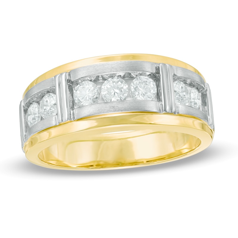 Previously Owned - Men's 1 CT. T.W. Diamond Seven Stone Bar Wedding Band in 10K Two-Tone Gold