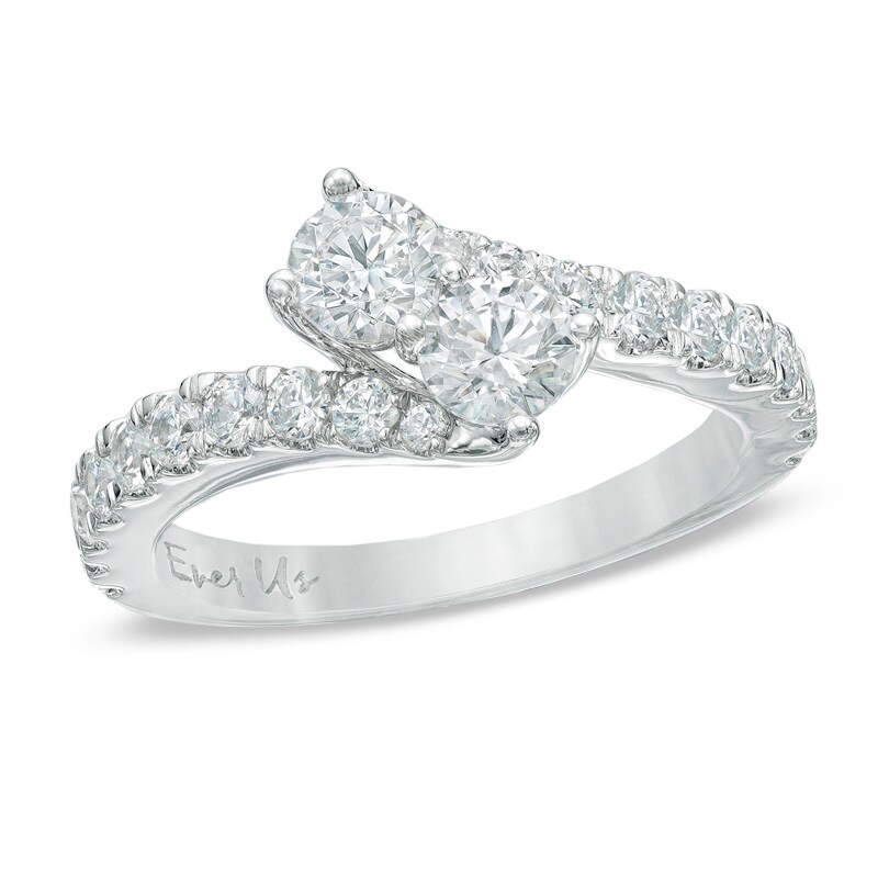 Main Image 1 of Previously Owned - Ever Us® 1-1/2 CT. T.W. Two-Stone Diamond Bypass Ring in 14K White Gold