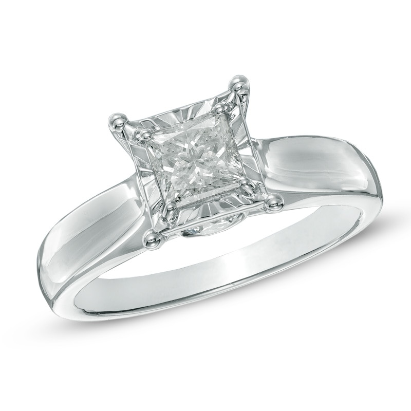 Previously Owned - 1 CT. T.W. Princess-Cut Diamond Engagement Ring in 14K White Gold (J/I3)
