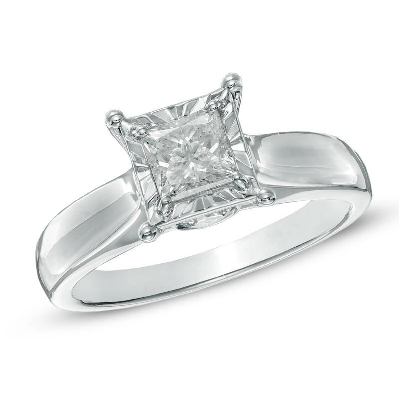 Main Image 1 of Previously Owned - 1 CT. T.W. Princess-Cut Diamond Engagement Ring in 14K White Gold (J/I3)
