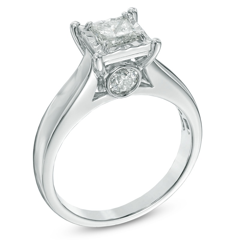 Main Image 2 of Previously Owned - 1 CT. T.W. Princess-Cut Diamond Engagement Ring in 14K White Gold (J/I3)