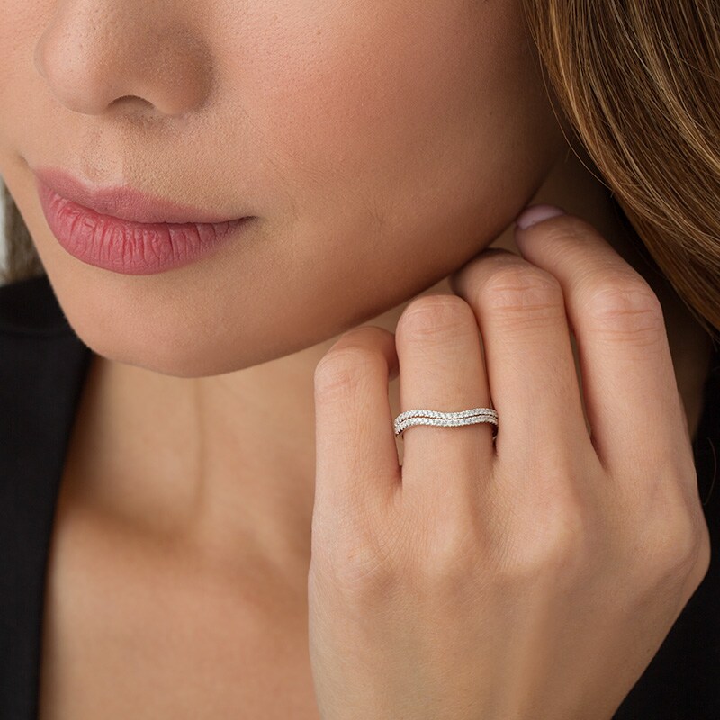Previously Owned - 1/4 CT. T.W. Diamond Double Row Contour Anniversary Band in 10K White Gold