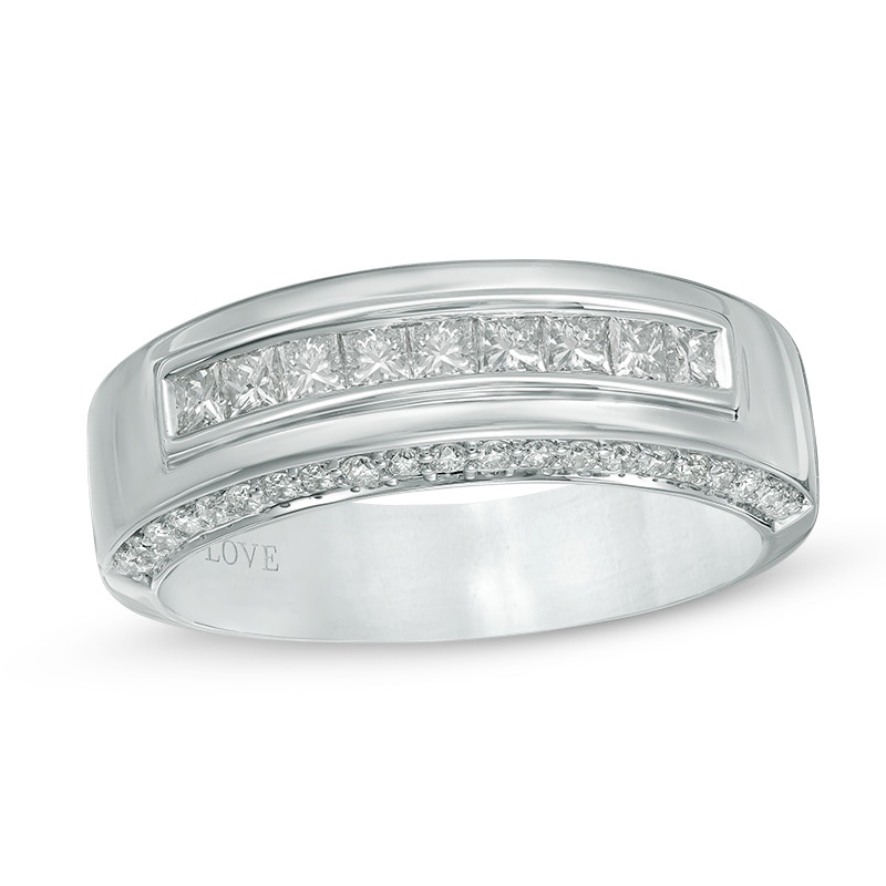 Main Image 1 of Previously Owned - Vera Wang Men's 1 CT. T.W. Diamond Nine Stone Wedding Band in 14K White Gold