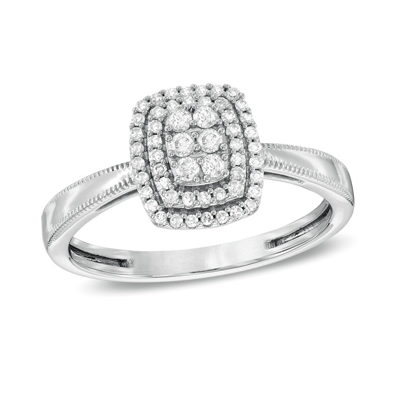 Main Image 1 of Previously Owned - 1/4 CT. TW. Composite Diamond Rectangle Frame Vintage-Style Ring in 10K White Gold