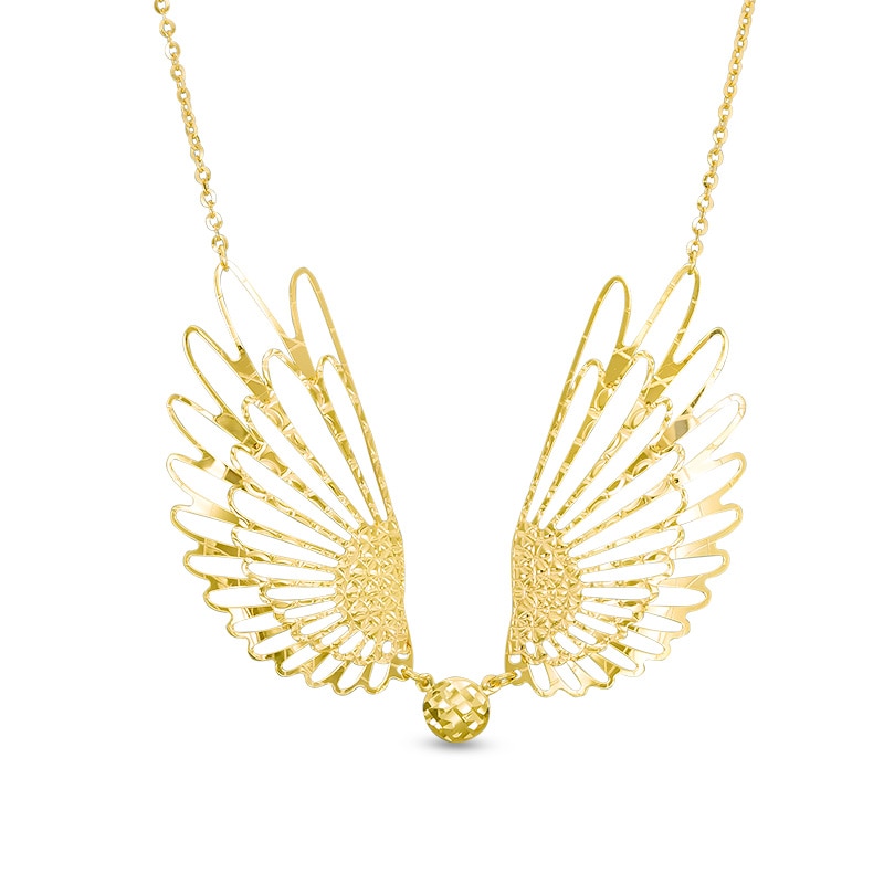 Main Image 1 of Previously Owned - Diamond-Cut Angel Wings Necklace in 10K Gold - 19"