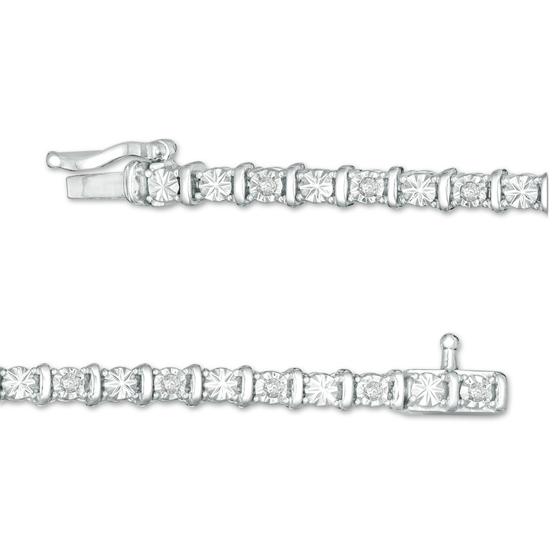 Main Image 2 of Previously Owned - 1/4 CT. T.W. Diamond Bar Tennis Bracelet in Sterling Silver - 7.25"