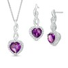 Thumbnail Image 0 of Previously Owned - Heart-Shaped Amethyst and Lab-Created White Sapphire Infinity Drop Pendant and Earrings Set
