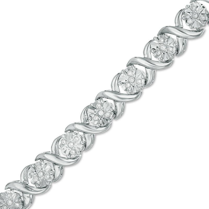 Previously Owned - 1/2 CT. T.W. Composite Diamond "XO" Bracelet in Sterling Silver - 7.25"