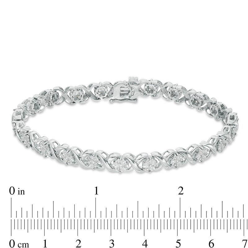 Previously Owned - 1/2 CT. T.W. Composite Diamond "XO" Bracelet in Sterling Silver - 7.25"