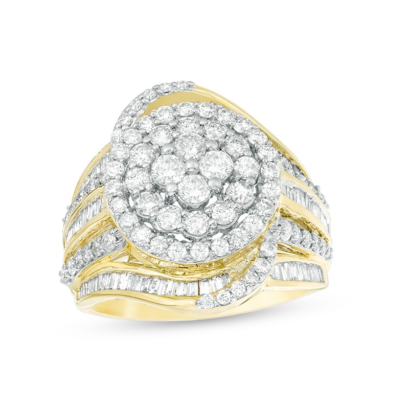 Main Image 1 of Previously Owned - 2 CT. T.W. Composite Diamond Frame Bypass Multi-Row Ring in 10K Gold