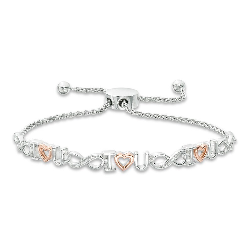 Main Image 1 of Previously Owned - 1/20 CT. T.W. Diamond &quot;I Heart U&quot; and Infinity Bracelet in Sterling Silver and 10K Rose Gold - 9.5&quot;