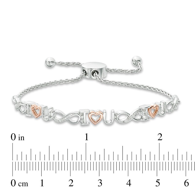 Main Image 3 of Previously Owned - 1/20 CT. T.W. Diamond &quot;I Heart U&quot; and Infinity Bracelet in Sterling Silver and 10K Rose Gold - 9.5&quot;