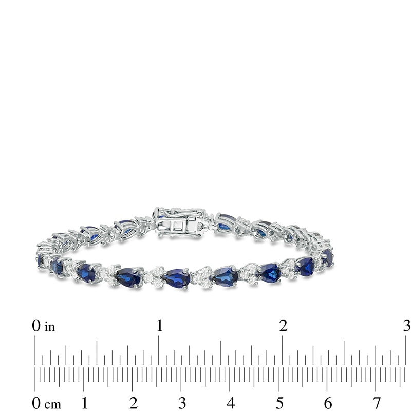 Main Image 4 of Previously Owned - Pear-Shaped Lab-Created Blue and White Sapphire Trios Bracelet in Sterling Silver