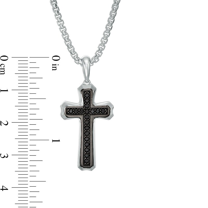 Main Image 3 of Previously Owned - Men's Black Spinel Cross Pendant in Sterling Silver and Black Rhodium - 24"