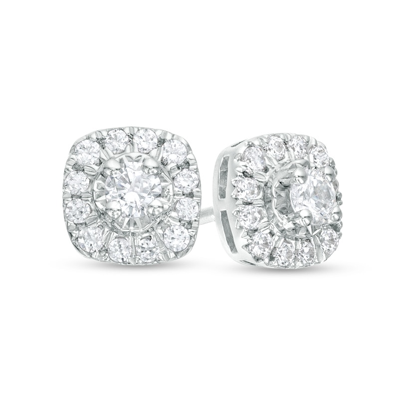 Main Image 1 of Previously Owned - 1/4 CT. T.W. Diamond Cushion Frame Stud Earrings in 10K White Gold
