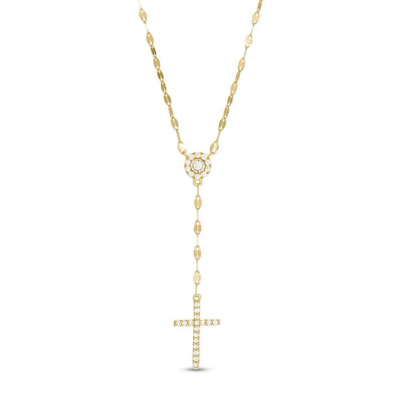 Main Image 1 of Previously Owned - 1/5 CT. T.W. Diamond Frame Cross "Y" Necklace in 10K Gold