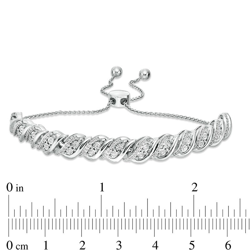 Previously Owned - 1/2 CT. T.W. Diamond Wave Bolo Bracelet in Sterling Silver - 9.5"