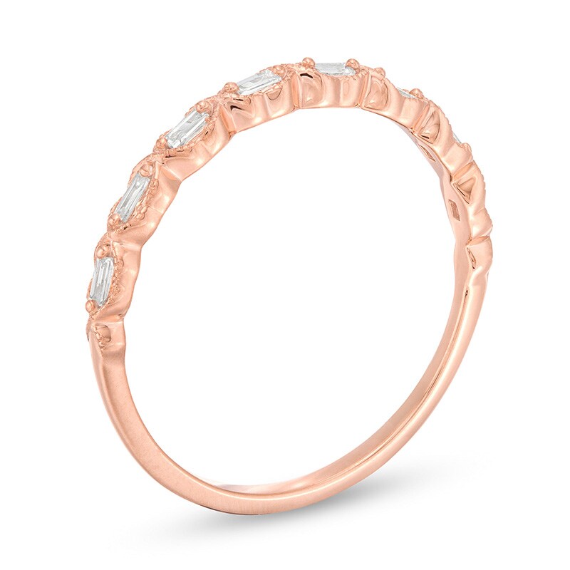 Main Image 3 of Previously Owned - 1/8 CT. T.W. Baguette Diamond Art Deco Vintage-Style Stackable Band in 10K Rose Gold