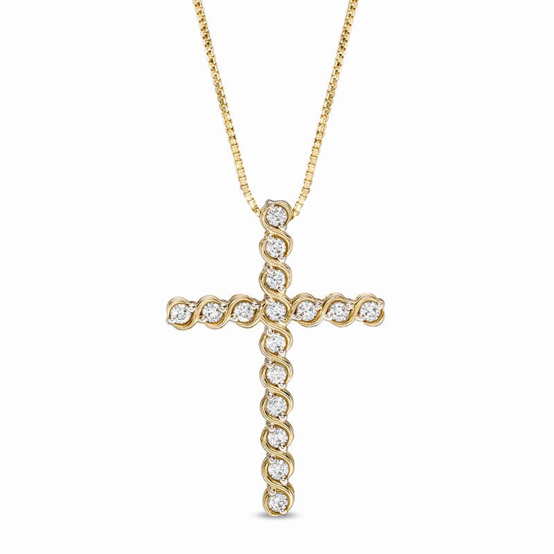 Main Image 1 of Previously Owned - 1/4 CT. T.W. Diamond Cross Pendant in 10K Gold
